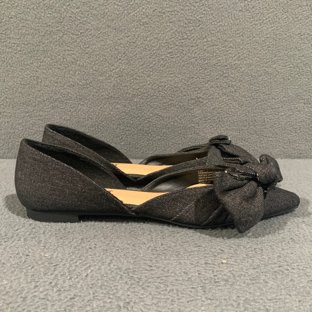 Esprit Prisha Flats Women 8.5 Black Denim D'Orsay Pointed Toe Bow Ballet Shoes